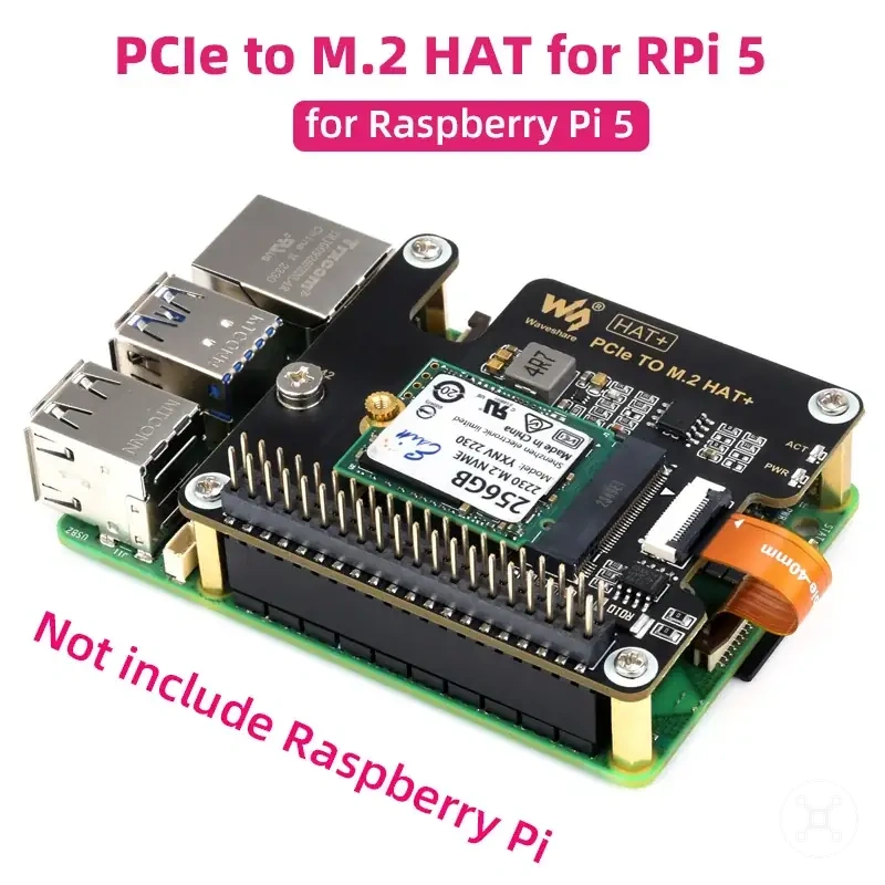 HAT من PCIe إلى M.2 لجهاز Raspberry Pi 5 مع كابل ورأس GPIO