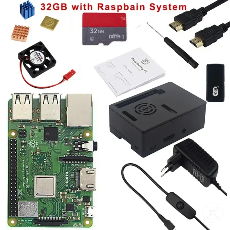 Raspberry Pi 3B Plus Kit mit Gehäuse, Lüfter, Schalter und Kühlkörper