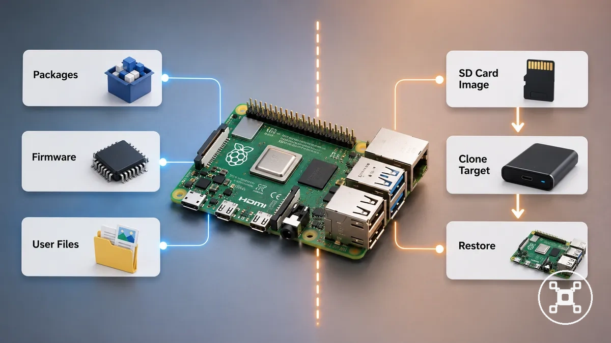 Diagram comparing Raspberry Pi updates with backup protection boundaries