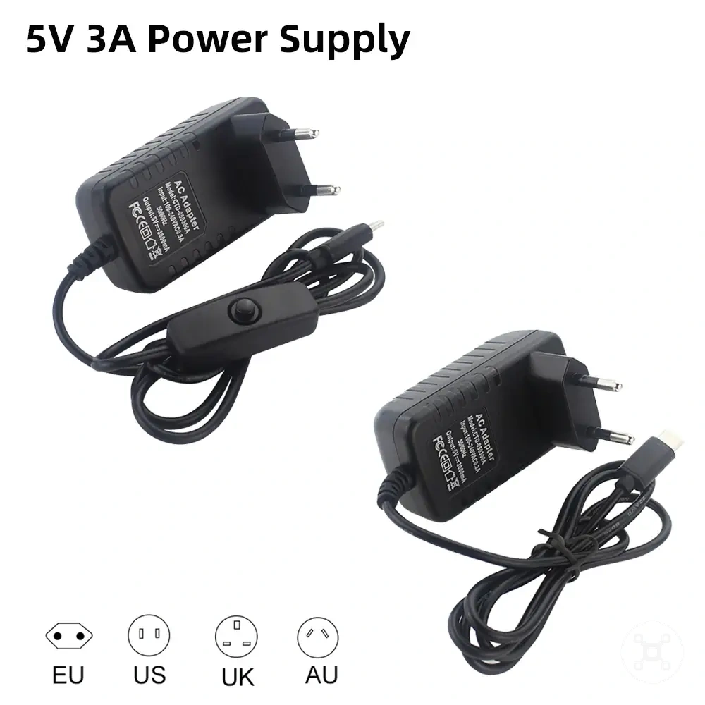 Adaptador de corriente USB-C para Raspberry Pi 4 con salida de 5 V y 3 A