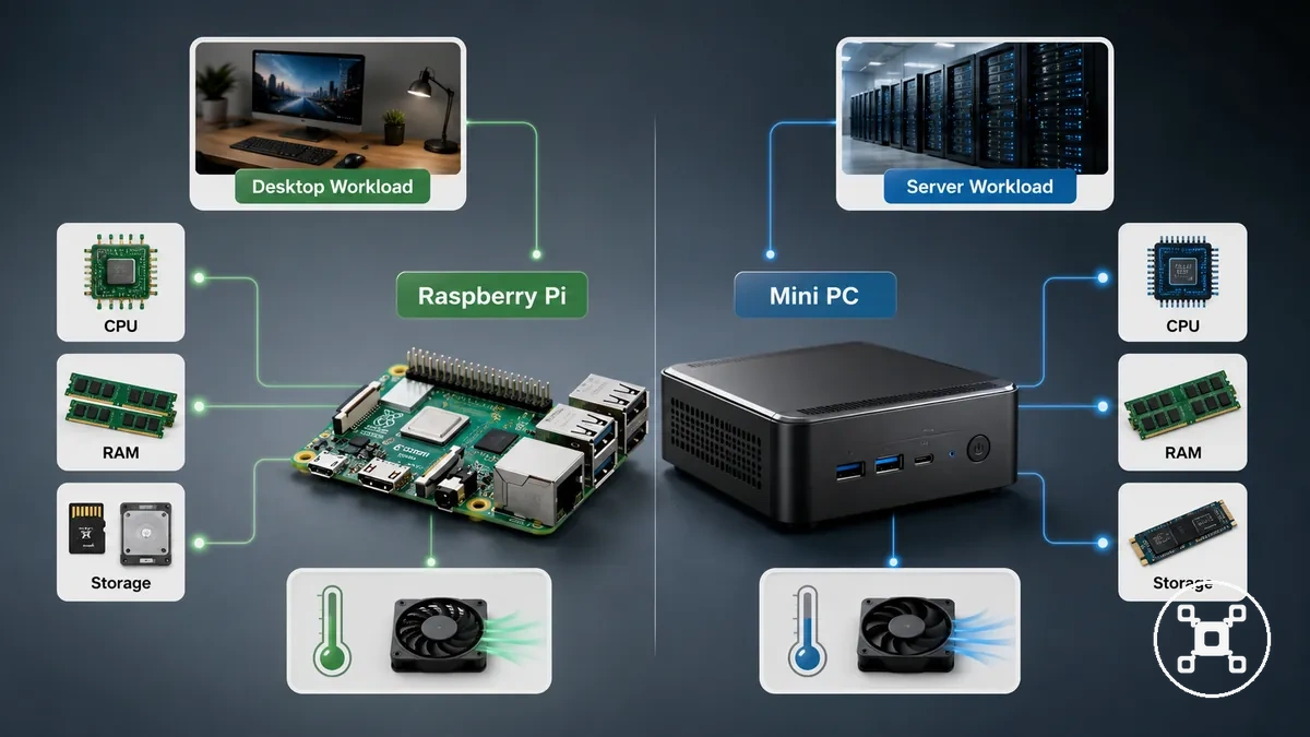 Comparación de rendimiento entre Raspberry Pi y mini PC por carga de trabajo de escritorio y servidor