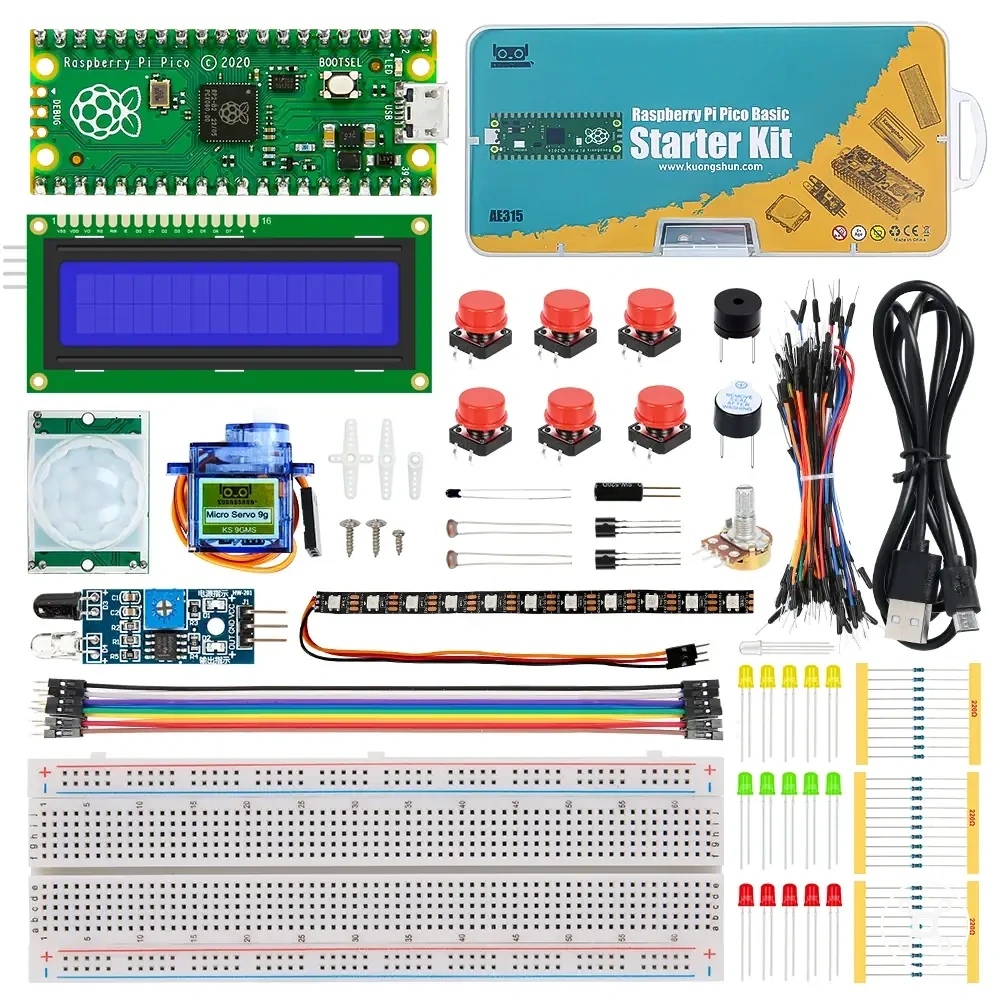 Kit débutant Raspberry Pi Pico avec plaque d’essai et module LCD