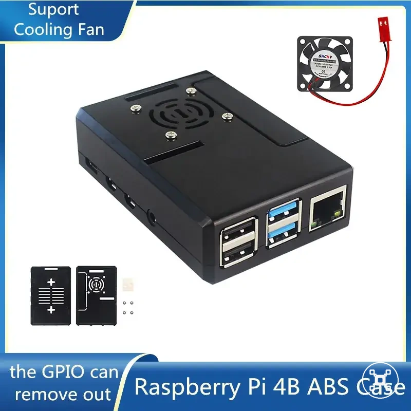 Case ABS para Raspberry Pi 4 com tampa GPIO removível e ventoinha