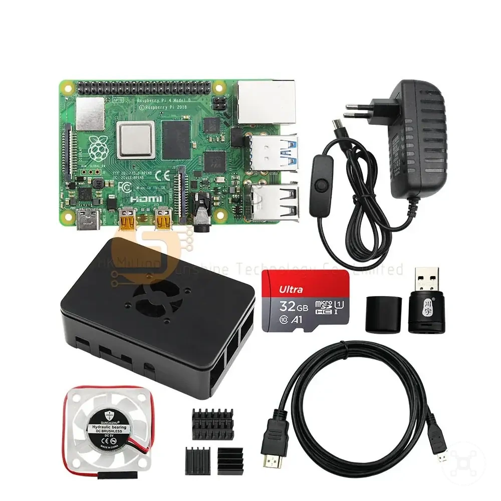 Kit inicial Raspberry Pi 4 com case, ventoinha, fonte e cabos HDMI