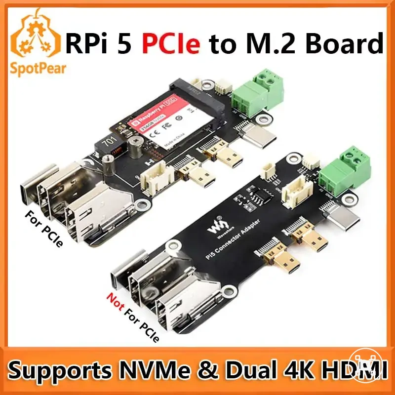 Placa adaptadora PCIe multifuncional para Raspberry Pi 5 com suporte HDMI