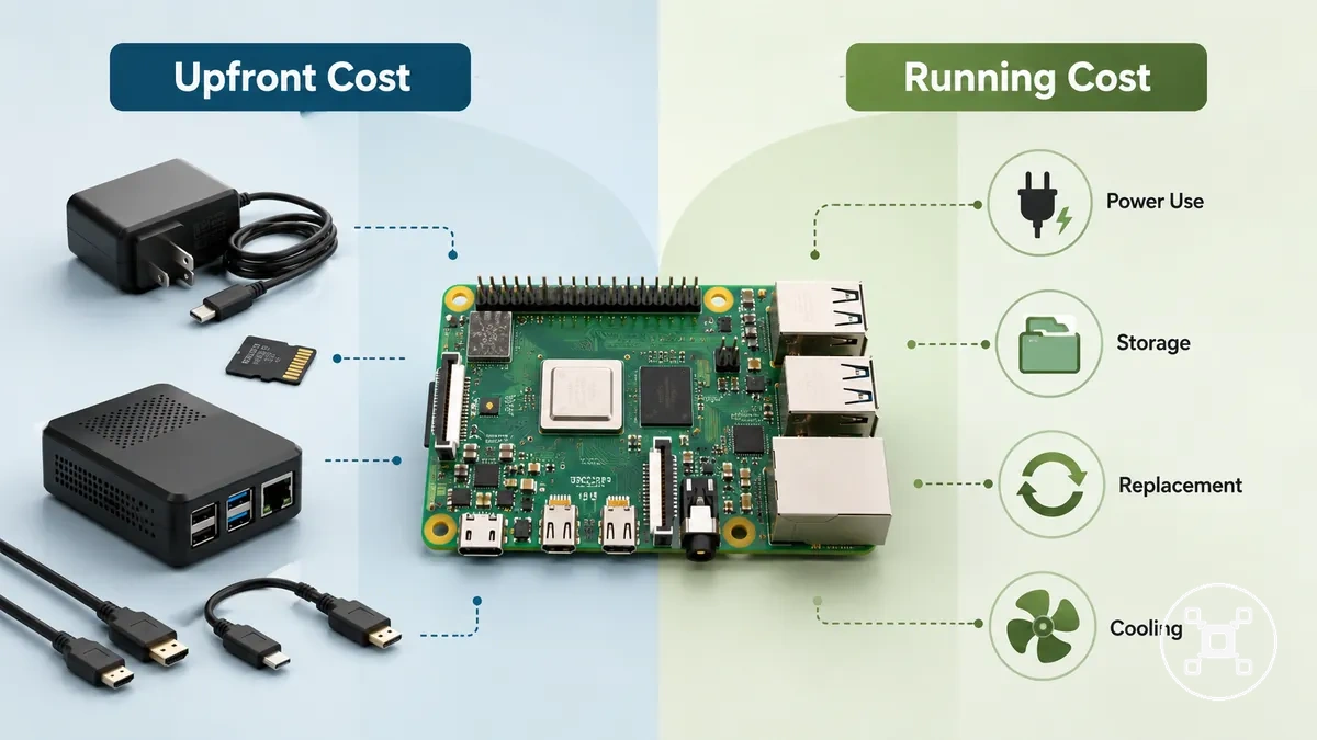 Gráfico de comparação Raspberry Pi mostrando fatores de custo de configuração e custo operacional