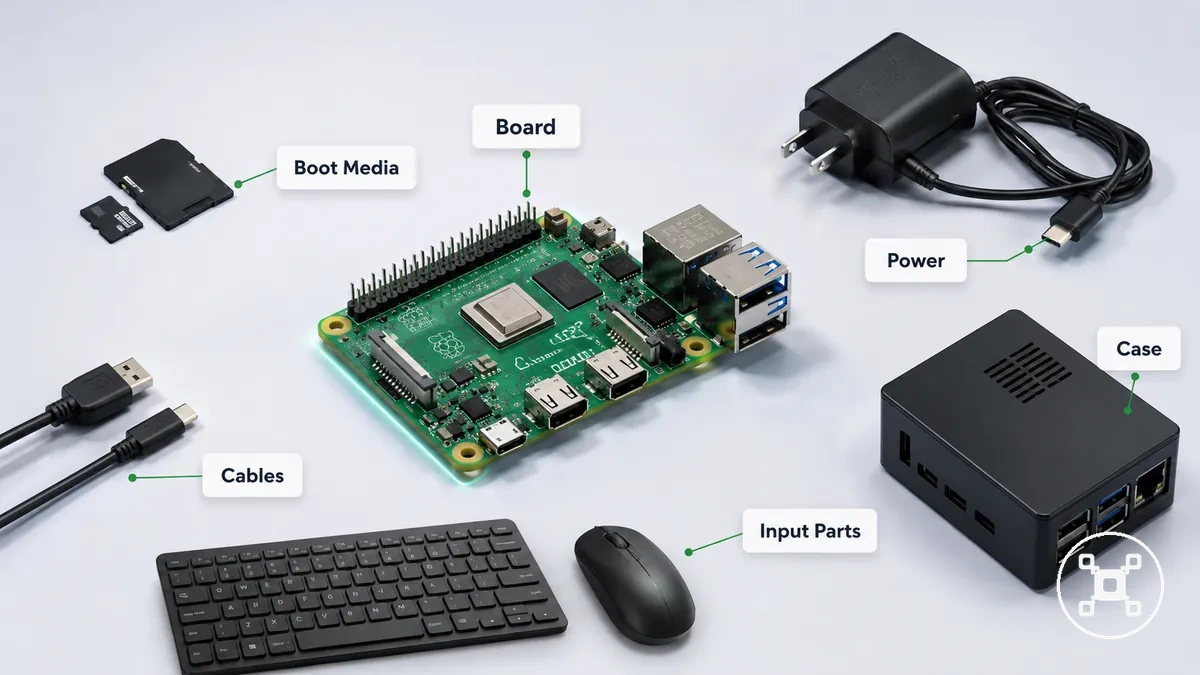 Raspberry Pi kurulum bileşenleri, kartın ötesindeki ana maliyet parçalarını gösteriyor