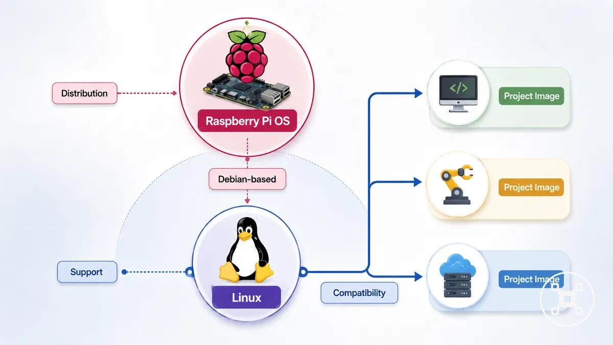 Raspberry Pi OS, Linux dağıtımları ve projeye özel Raspberry Pi görüntülerini karşılaştıran diyagram