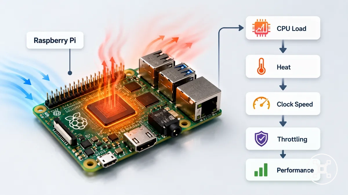 Isı alanı ve termal kısma sürecini gösteren Raspberry Pi kartı