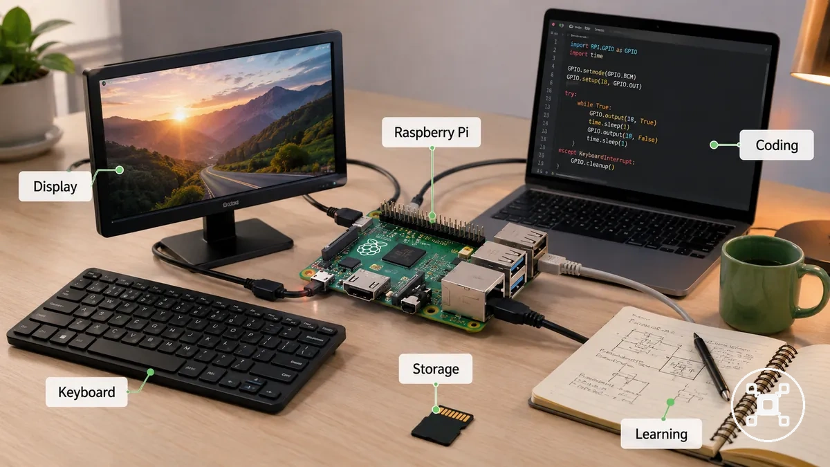 Yeni başlayanlar için Raspberry Pi kodlama kurulumu: kart, ekran, klavye ve depolama kartı