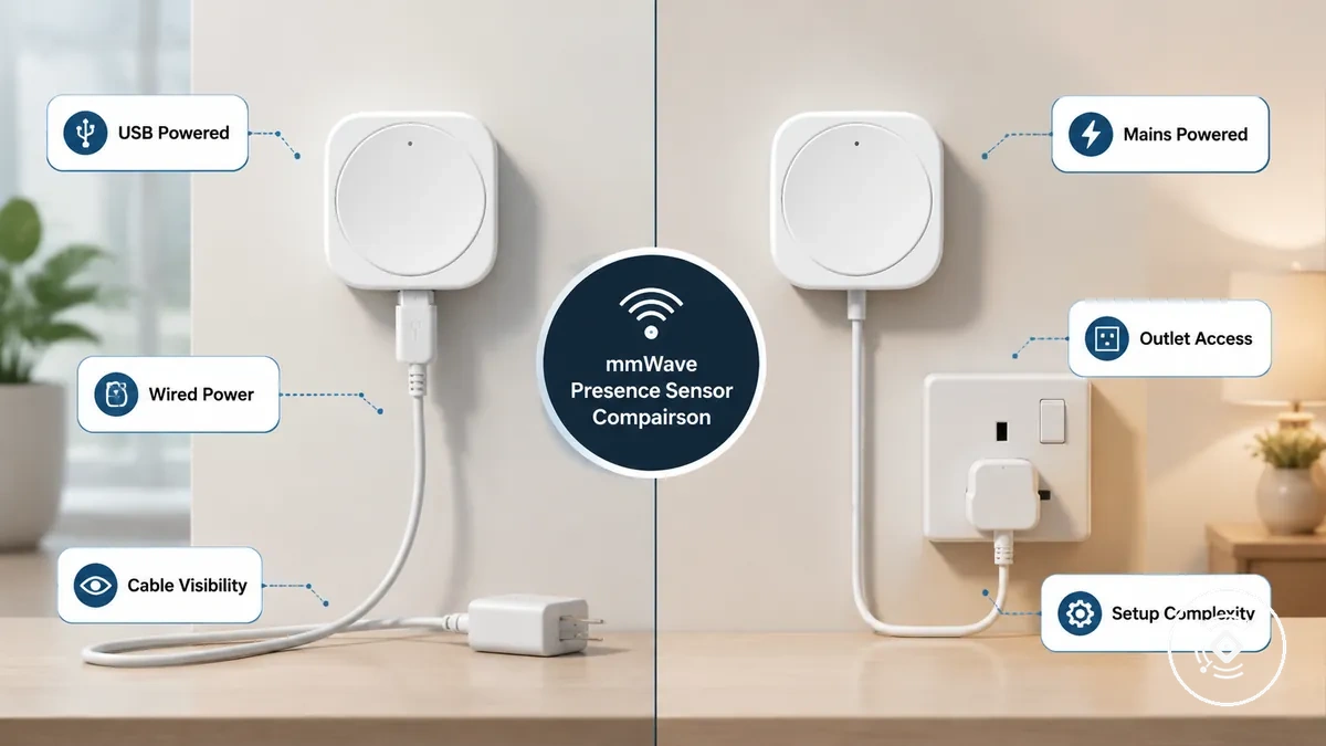 حساسات mmWave تعمل بطاقة USB وطاقة رئيسية تظهر خيارات طاقة سلكية مختلفة