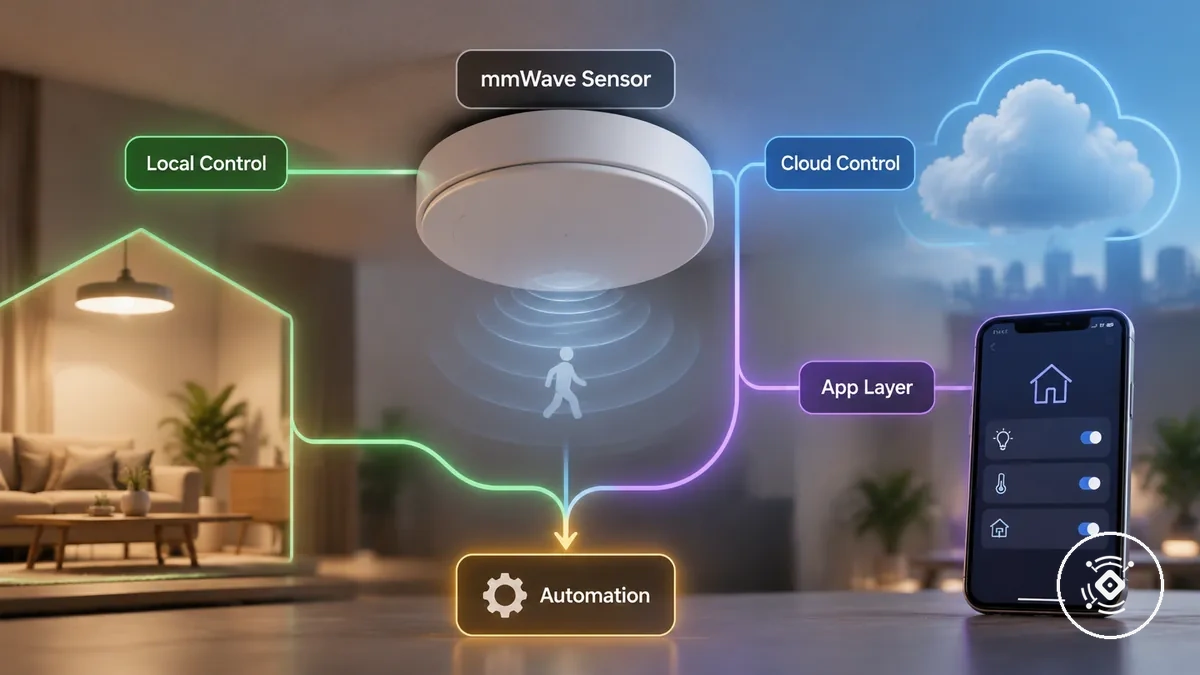 mmWave-Präsenzsensor mit lokaler Steuerung, Cloud-Steuerung und App-Abhängigkeit