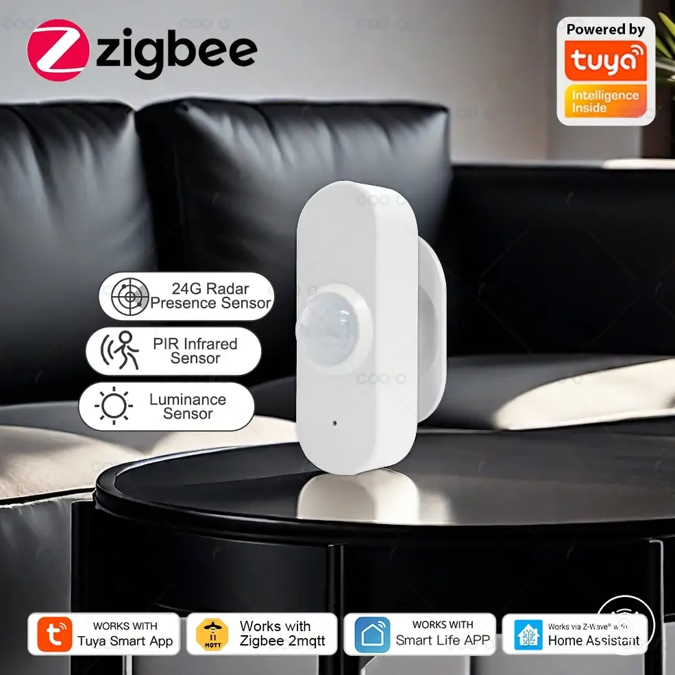 24G mmWave human presence sensor with PIR motion, light, temperature, and humidity sensing