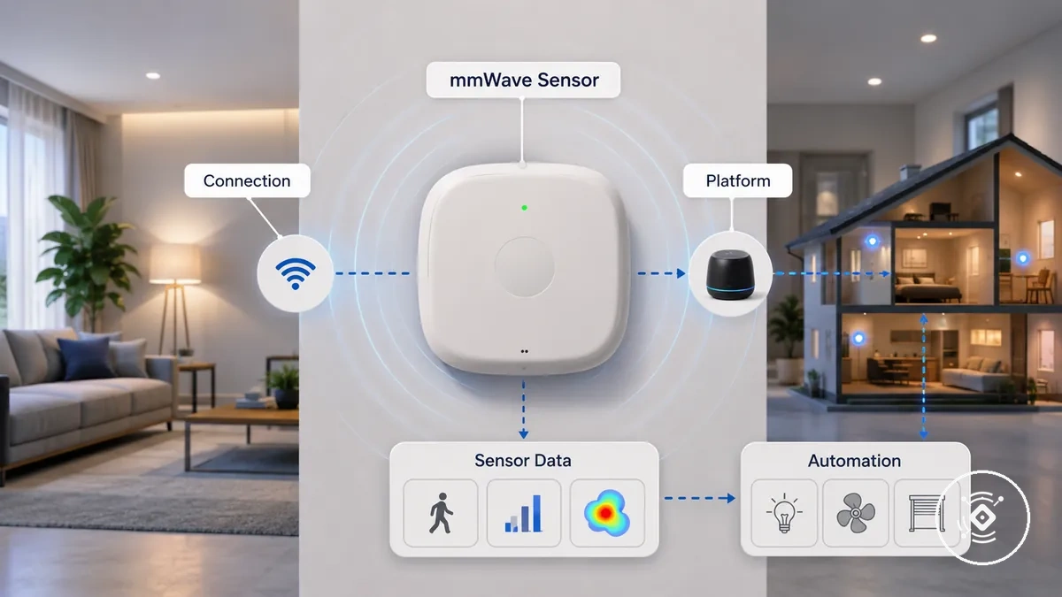 mmWave presence sensor compatibility showing sensor connection with a smart-home system