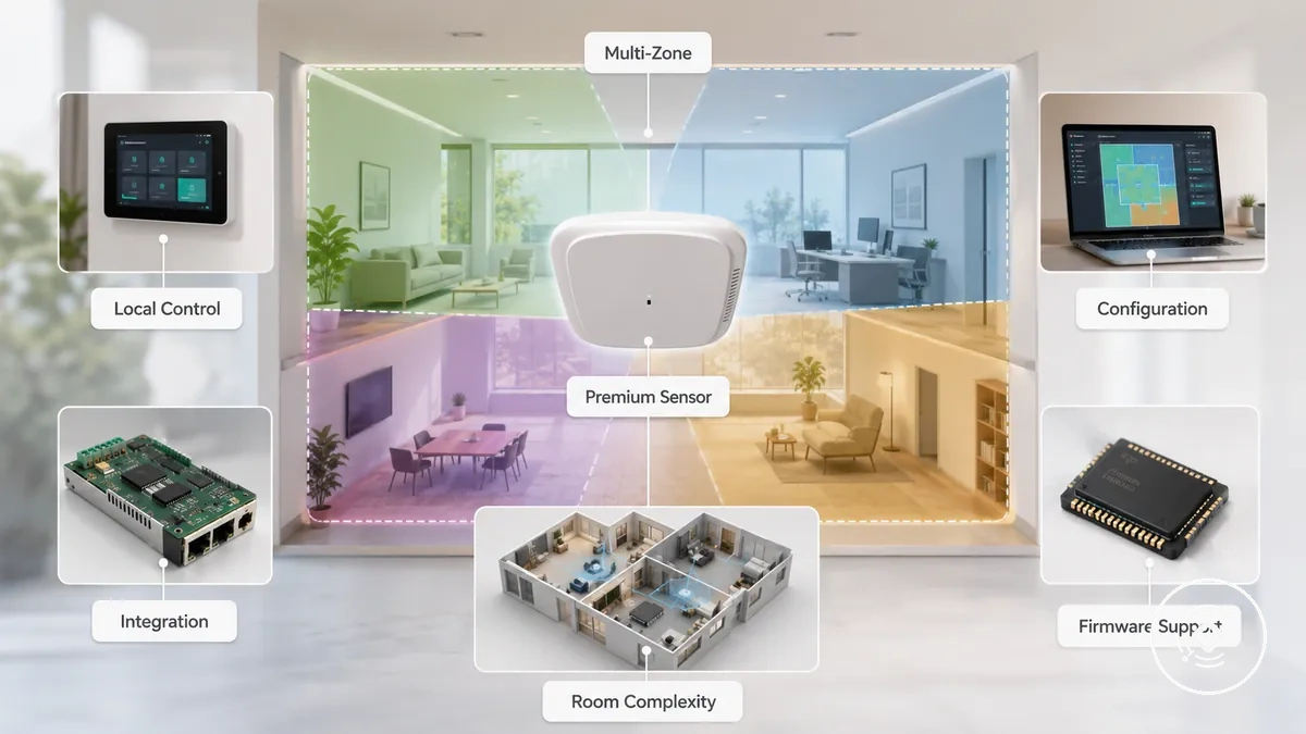 Comparación de las capacidades de sensores multizona premium y preparados para plataforma para automatización de habitaciones complejas