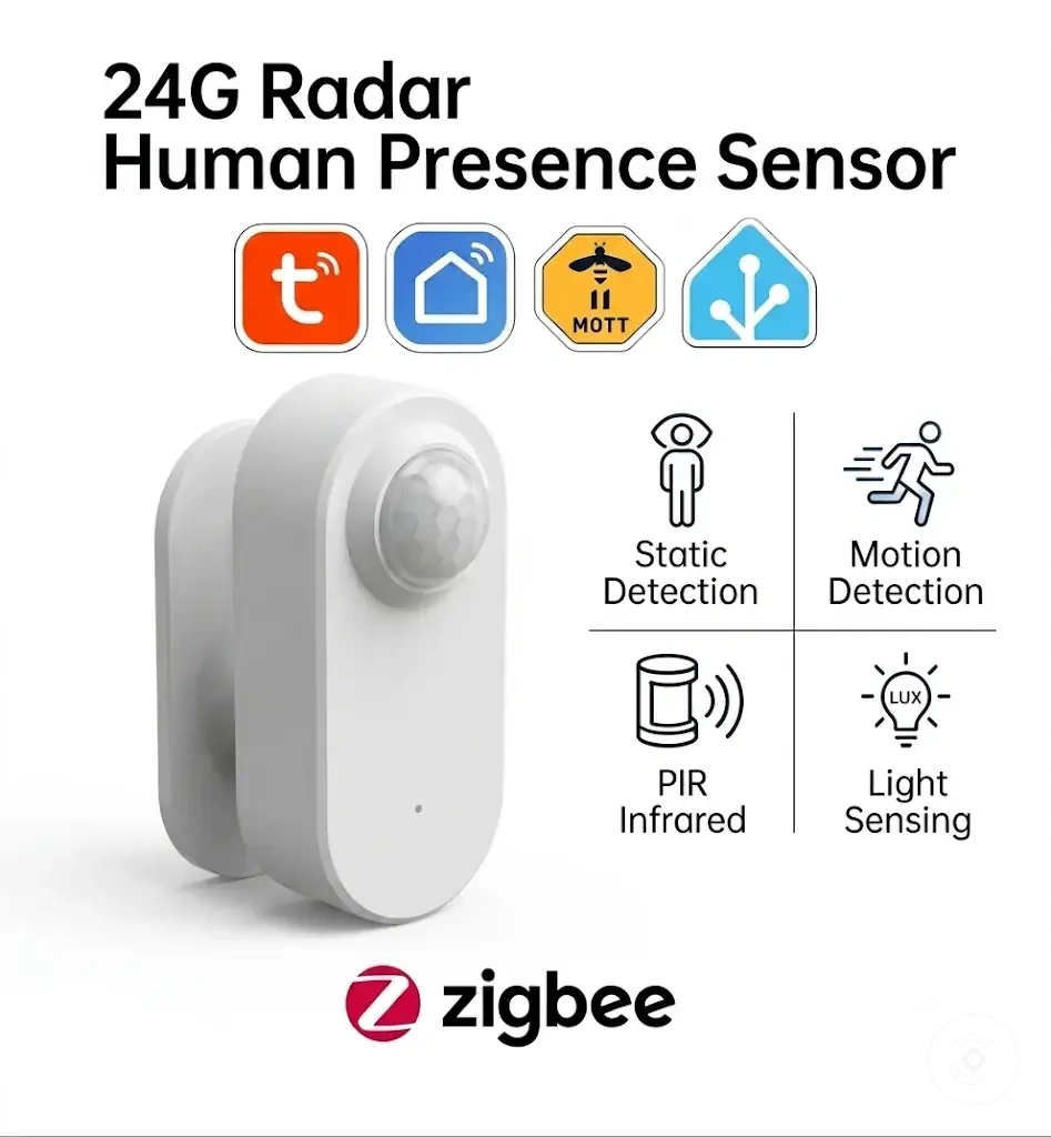 Capteur Zigbee de présence mmWave 24G sur batterie avec PIR et détection de luminance