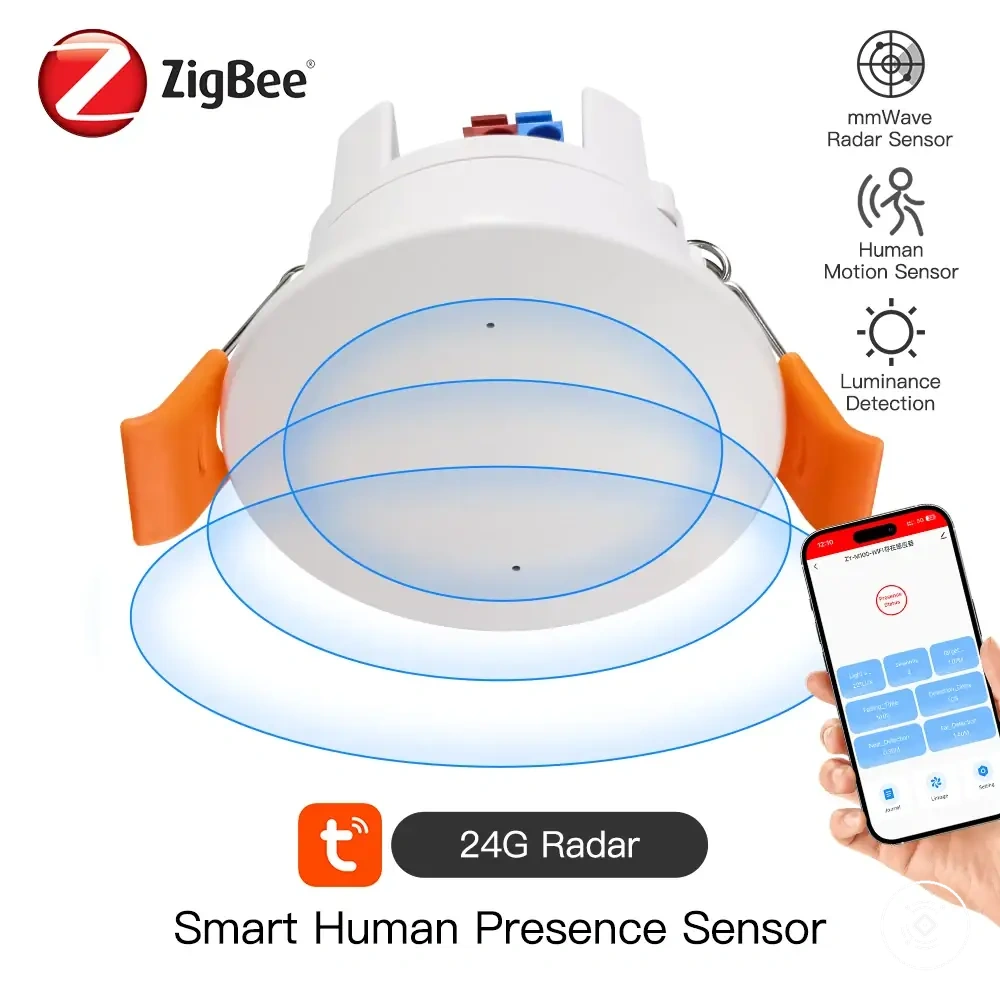 Capteur de présence Zigbee mmWave 24G monté au plafond avec détection de luminance et de distance