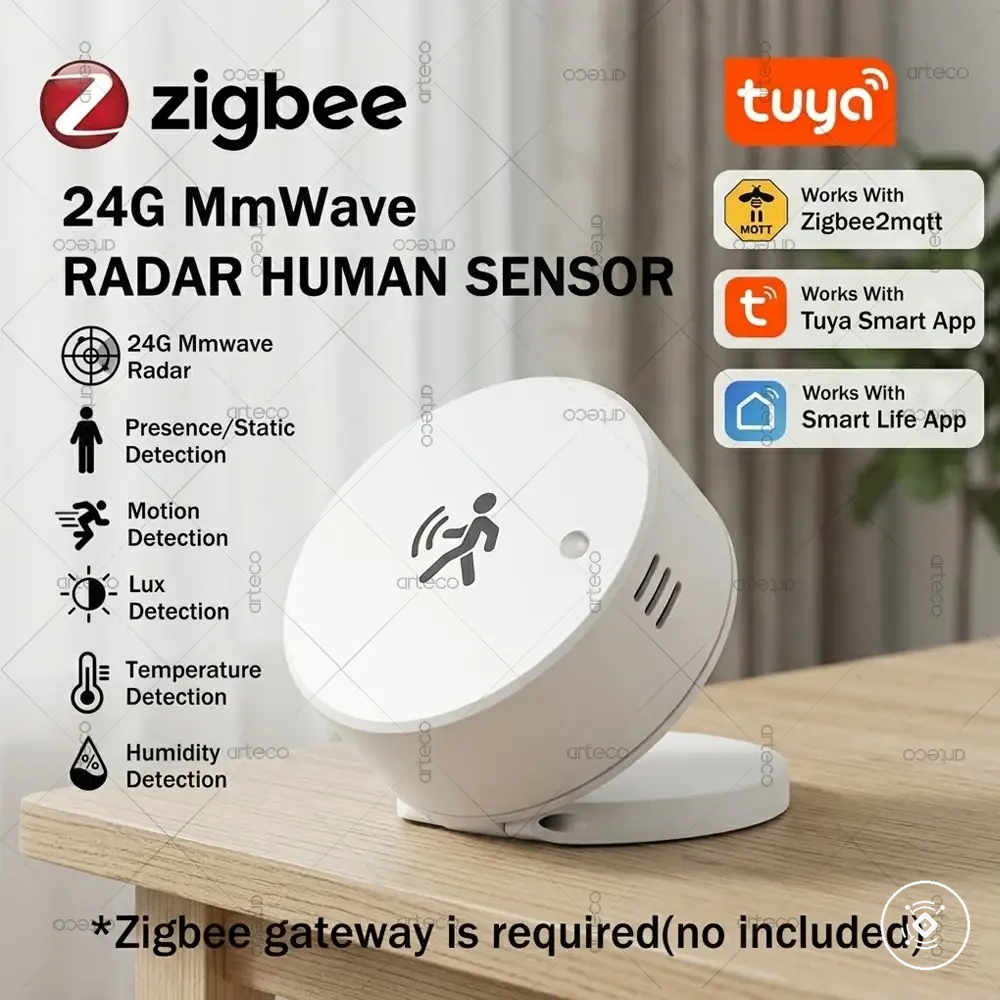 Détecteur de présence mmWave 24G avec PIR, éclairement, température et humidité