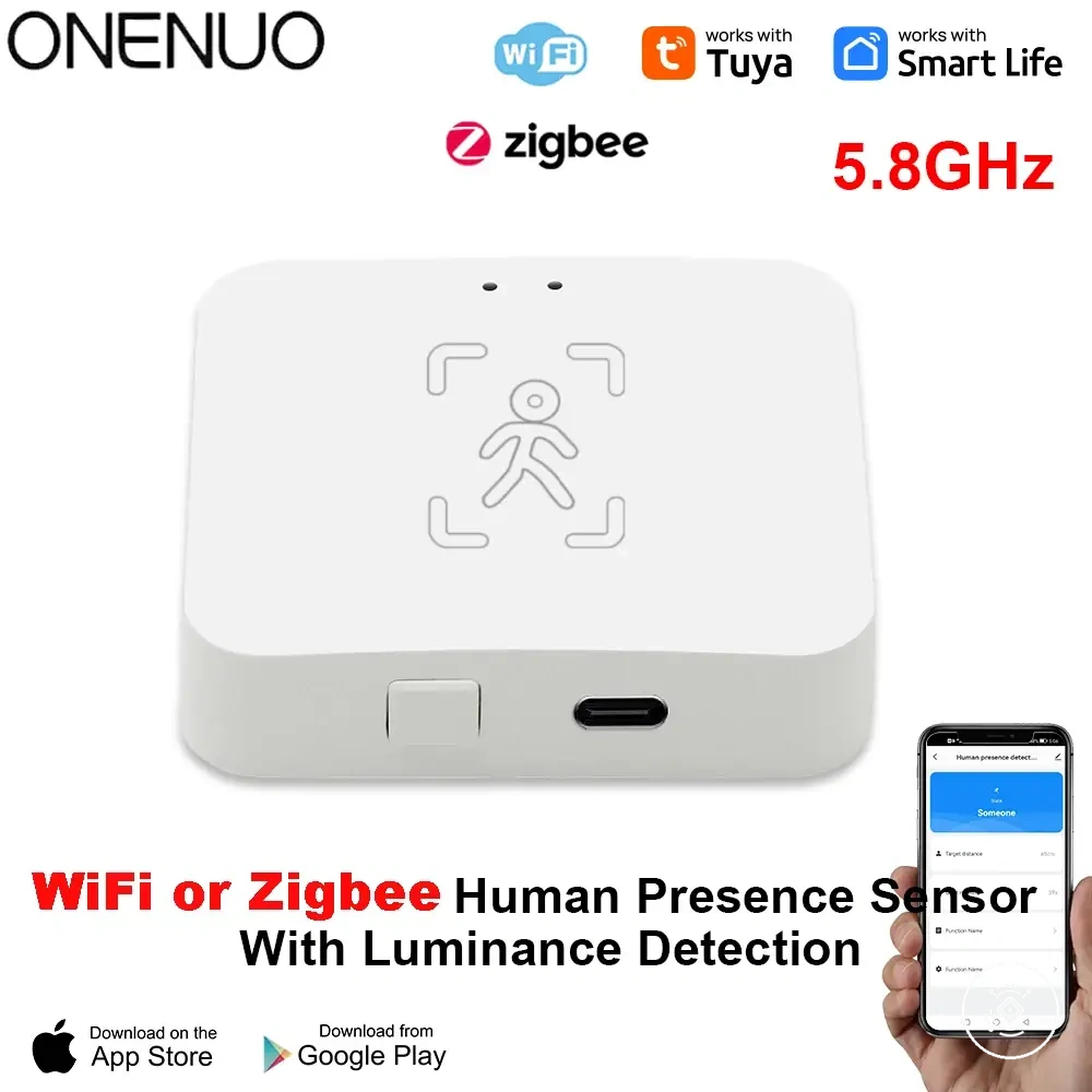 Sensor mmWave WiFi e Zigbee de presença humana com medição de luminância