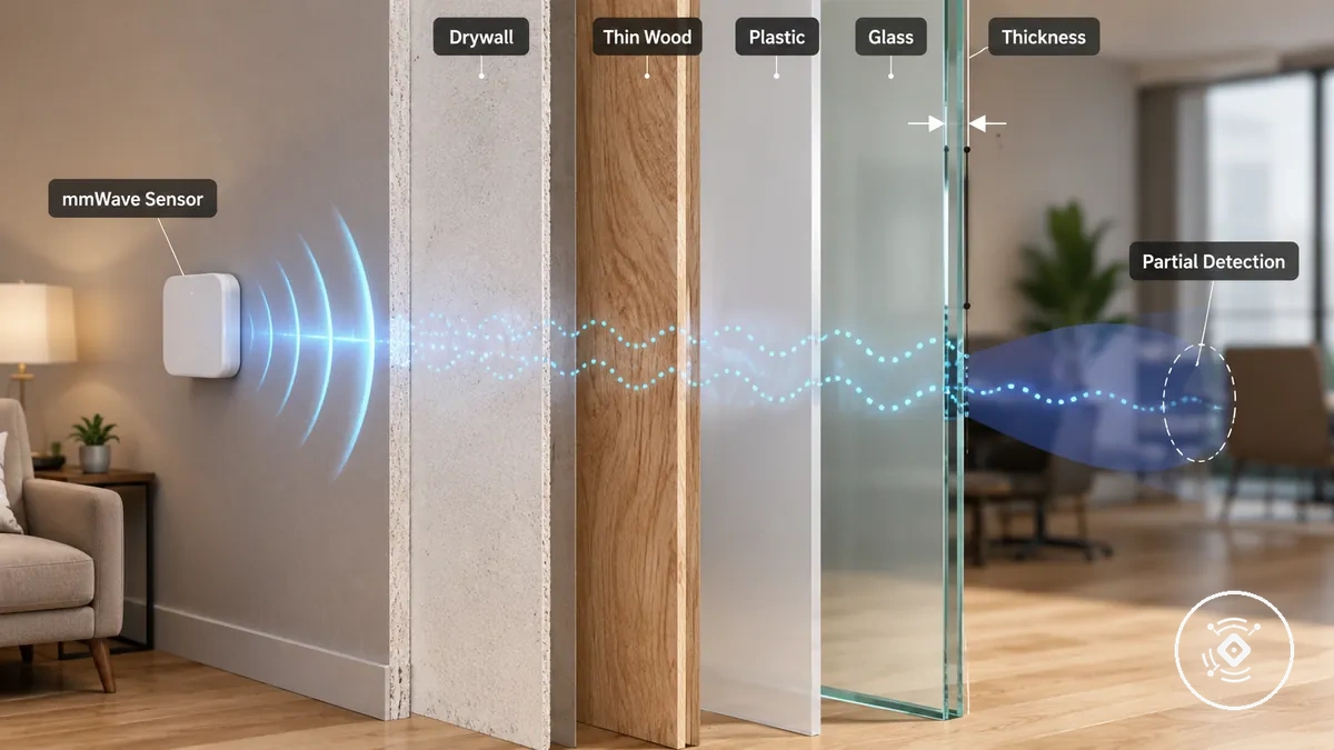 Exemplo anotado de materiais finos não metálicos afetando a detecção do sensor mmWave