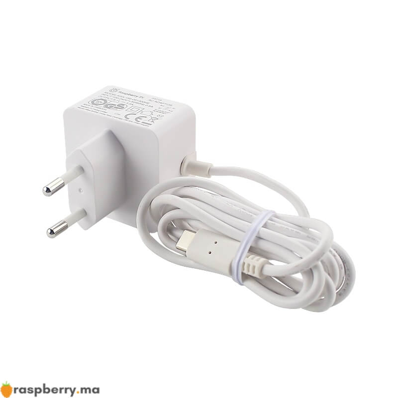 Fuente De Alimentación USB-C Para Raspberry Pi 5 – 45W Oficial, Entrada 100-240V, Cable De 1.5 M Blanco