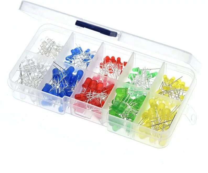 Kit-200-LED-3-mm-5-mm-Couleur-Rouge-Vert-Jaune-Bleu-Blanc-1