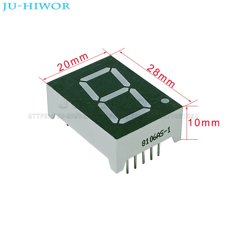 Tube Numérique LED Vert 0.8 Pouce - 1 Digit, 3.3V, Anode Commune - Lot De 10