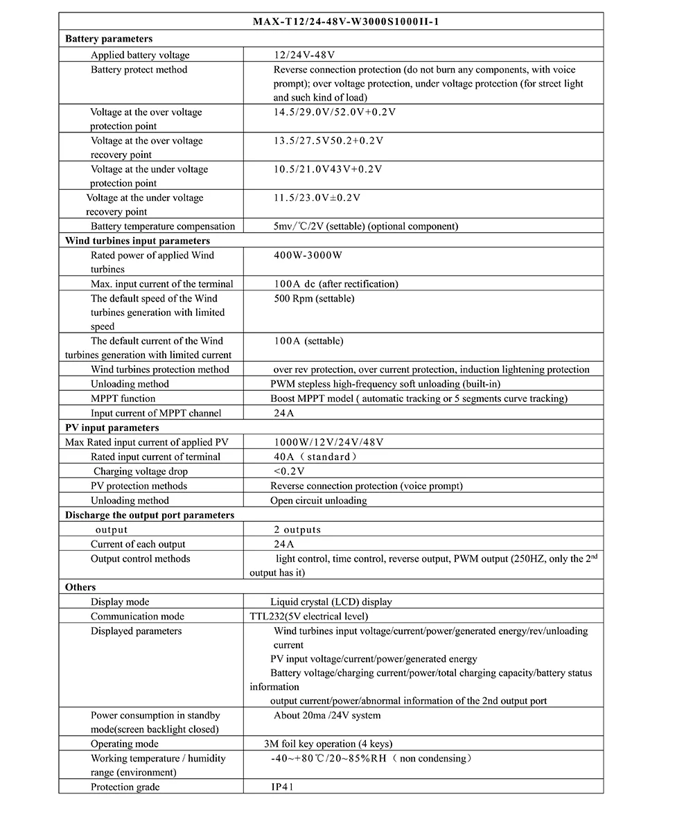 Fiche technique pour contrôleur hybride éolienne et solaire