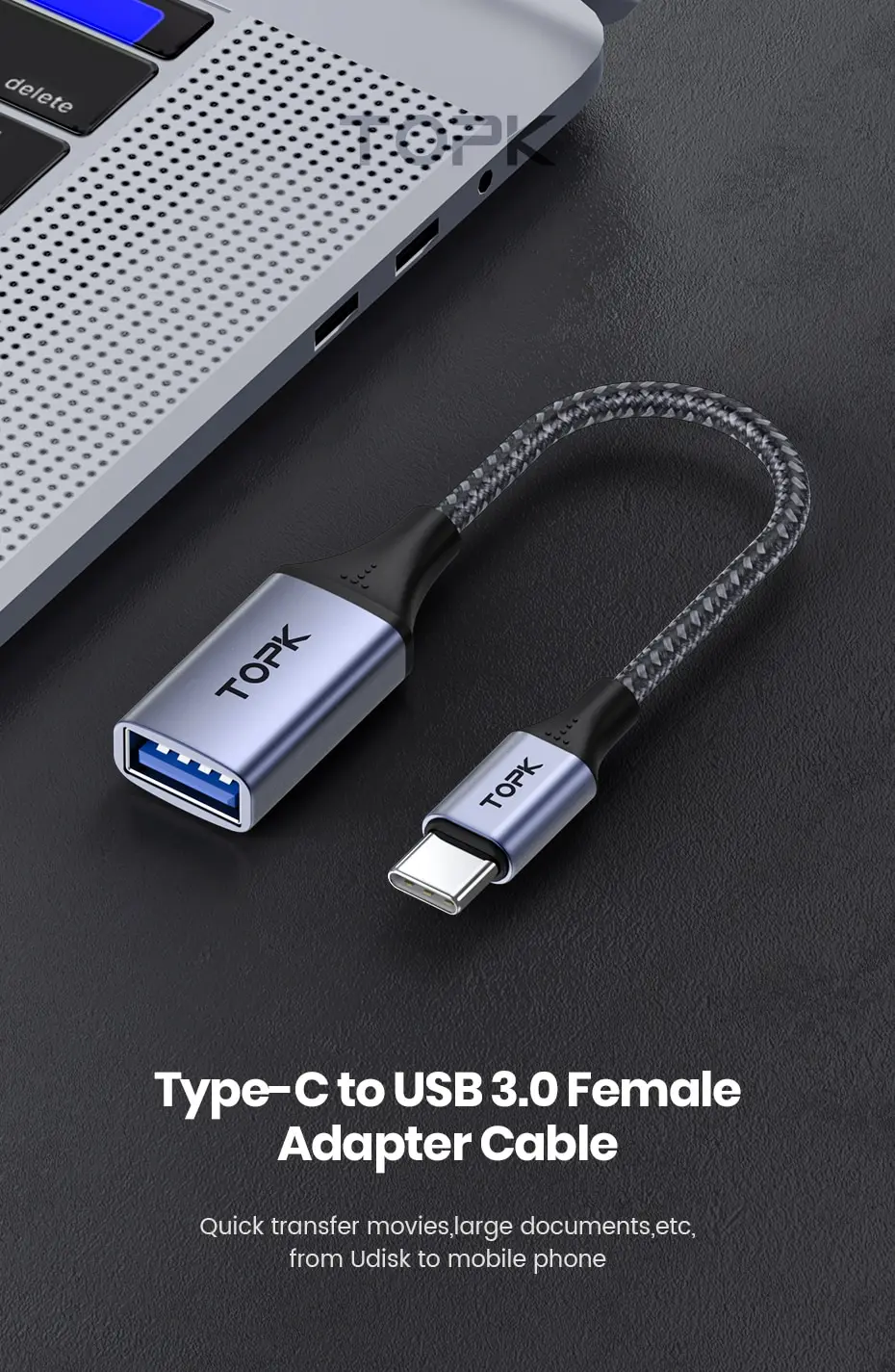 Câble adaptateur USB C vers USB 3.0 femelle