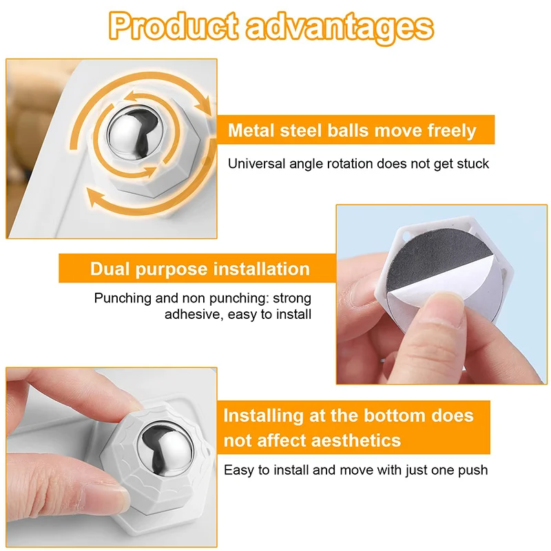16 Mini Roulettes Pivotantes Auto-adhésives 360° - Pour Meubles, Boîtes, Rangement - Noir & Blanc