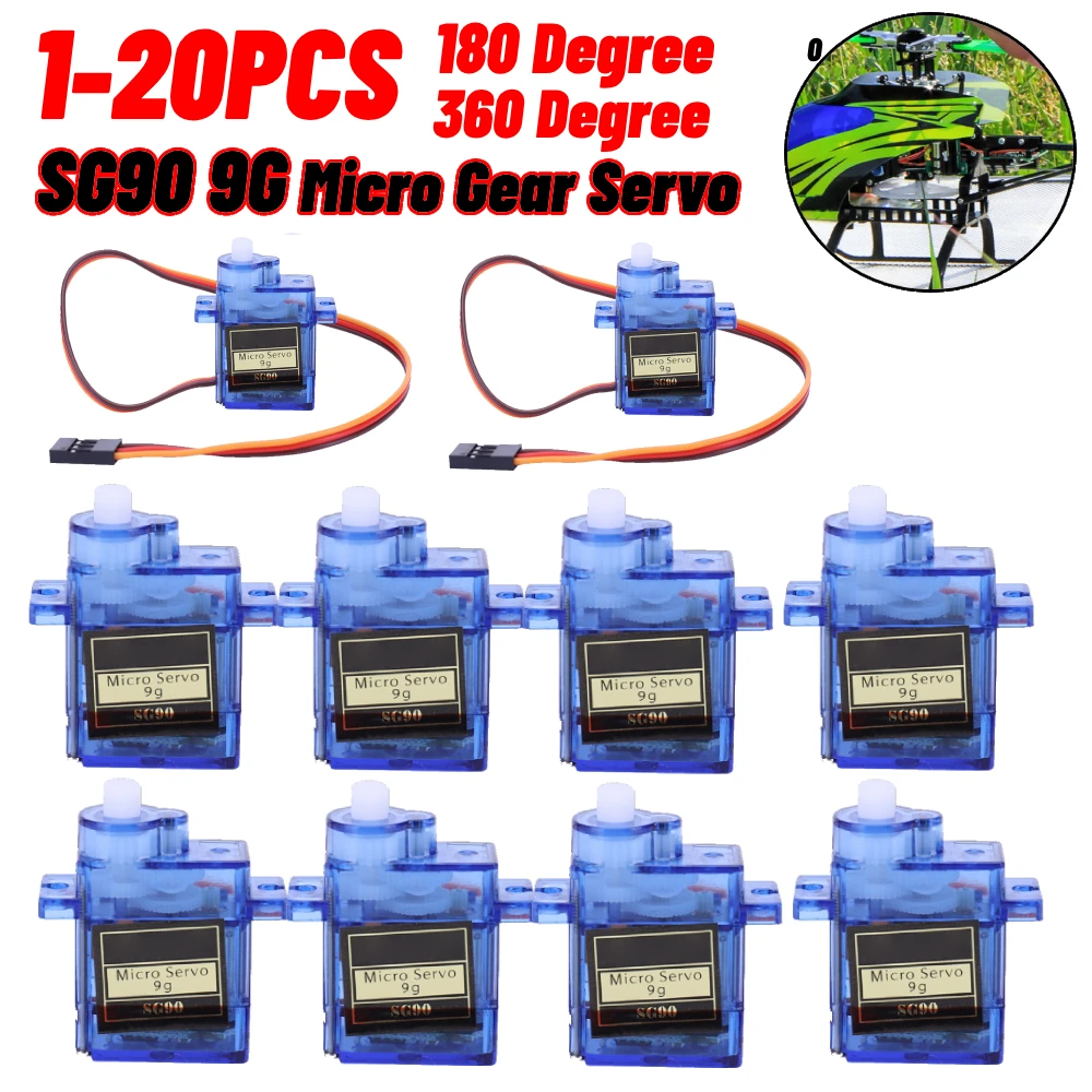 1-10 Pièces SG90 9G Servomoteur Miniature à Voilure Fixe Micro Servomoteur à Engrenages 180/360 Degrés Pour Avion Hélicoptère RC Avion