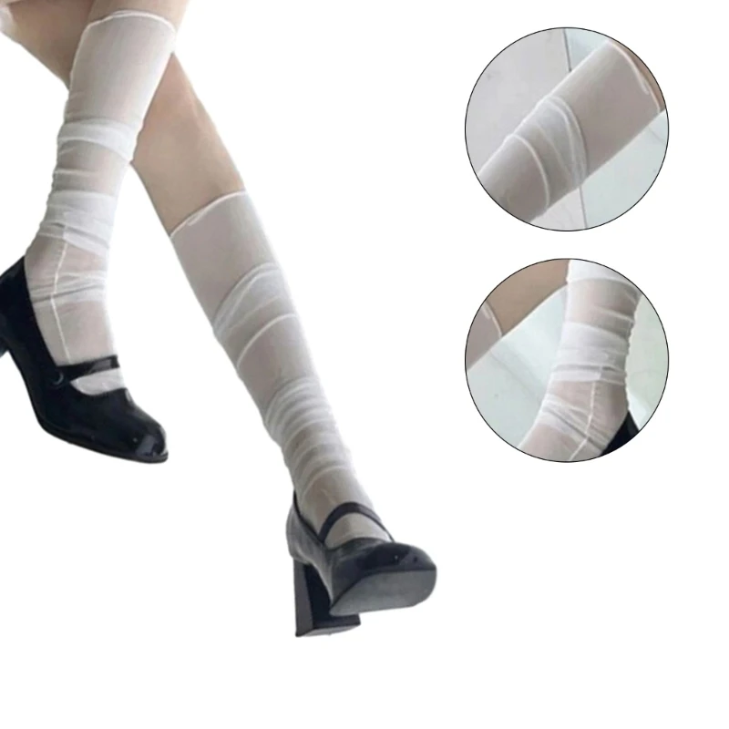 Chaussettes Harajuku en maille couleur unie pour femmes
