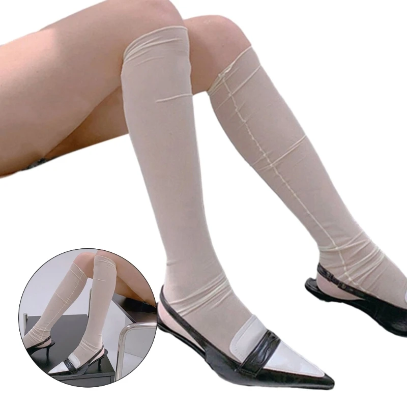 Chaussettes Harajuku en maille couleur unie pour femmes