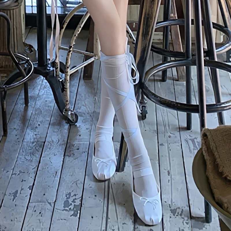 Chaussettes Harajuku en maille couleur unie pour femmes