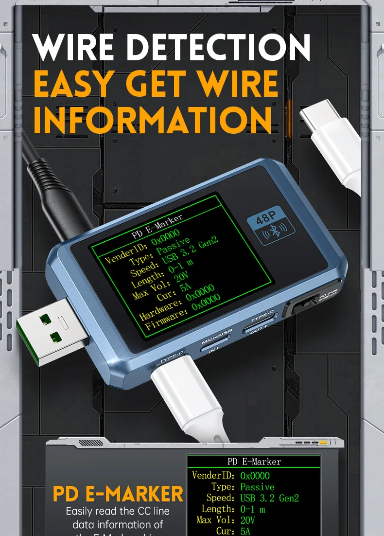 Testeur USB TC66 Type-C PD - Mesure Tension, Courant, Capacité, Puissance Jusqu'à 150W, écran Couleur, Compatible PC/APP