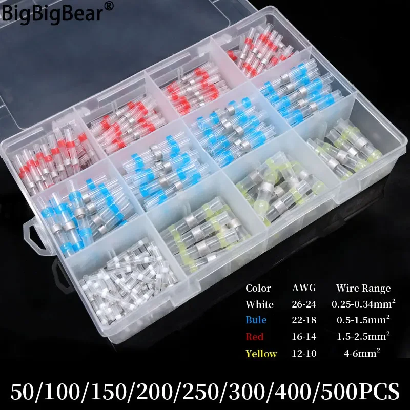 Lot De 120 Connecteurs à Sertir Avec Gaine Thermorétractable - Double Paroi étanche - Pour Câbles 26-10 AWG