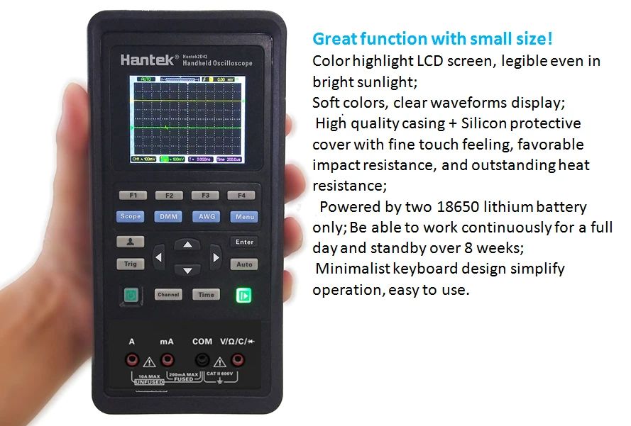 Hantek 2C72 70MHZ Multimeter High Precision Handheld Signal Source Digital Oscilloscope